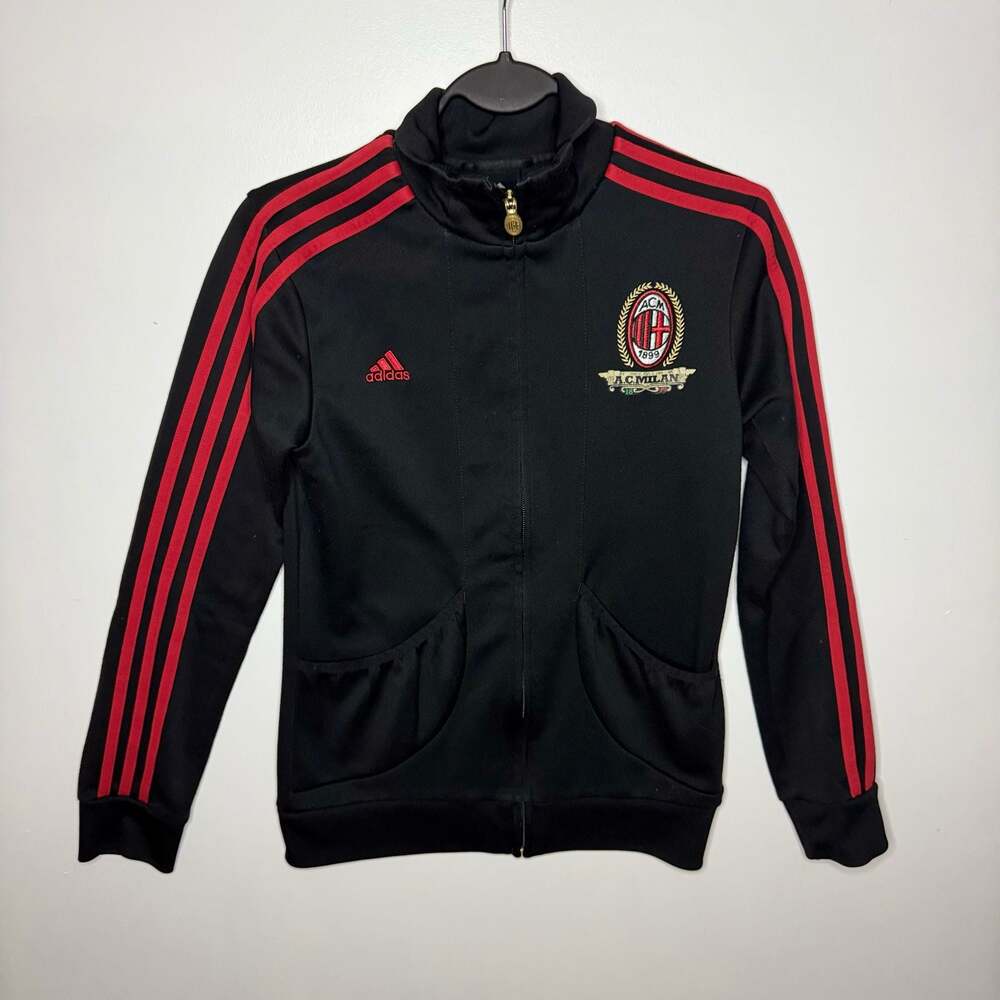 Adidas AC Milan Track Jacket Black Red Stripe Soccer Size Small